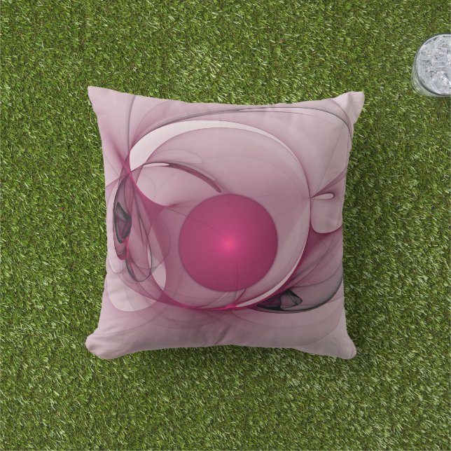 Swinging Fractal, Modern Abstract Berry Pink Art Outdoor Pillow (Grass)