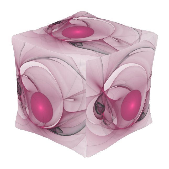 Swinging Fractal, Modern Abstract Berry Pink Art Outdoor Pouf (Angled Front)