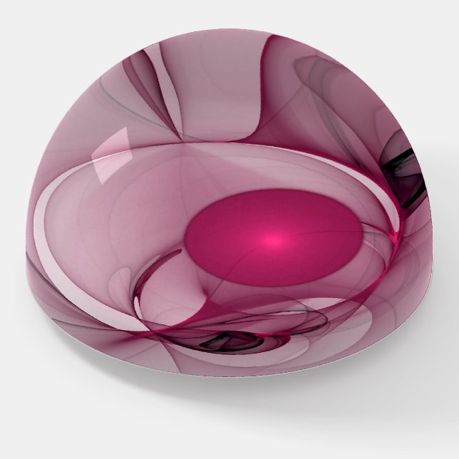 Swinging Fractal, Modern Abstract Berry Pink Art Paperweight (Angled)