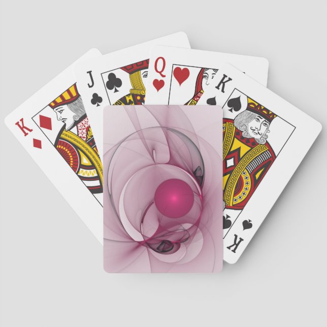 Swinging Fractal, Modern Abstract Berry Pink Art Poker Cards (Back)