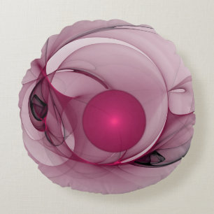 Swinging Fractal, Modern Abstract Berry Pink Art Round Pillow