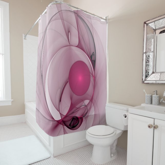 Swinging Fractal, Modern Abstract Berry Pink Art Shower Curtain (In Situ)
