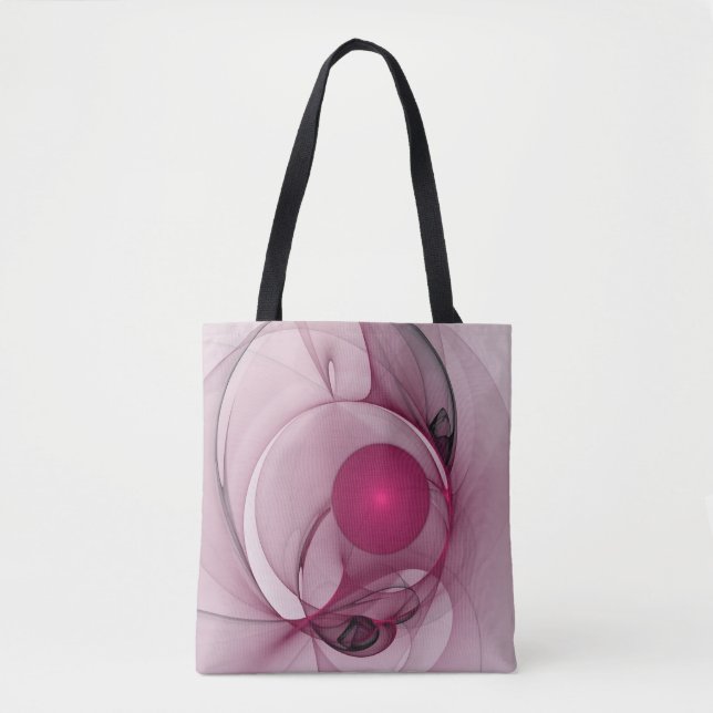 Swinging Fractal, Modern Abstract Berry Pink Art Tote Bag (Front)