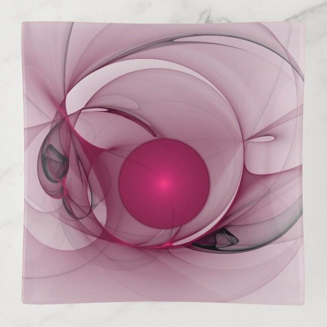 Swinging Fractal, Modern Abstract Berry Pink Art Trinket Tray (Front)