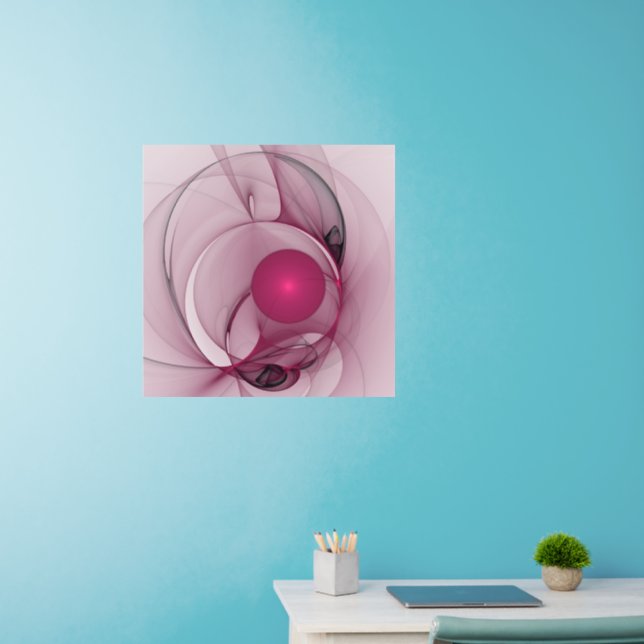 Swinging Fractal, Modern Abstract Berry Pink Art Wall Decal (Home Office)
