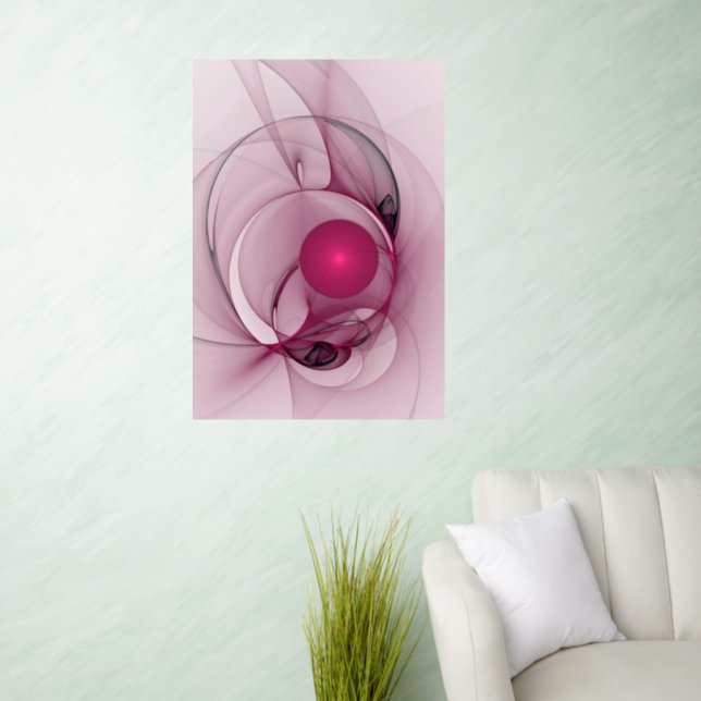 Swinging Fractal, Modern Abstract Berry Pink Art Wall Decal (Living Room)