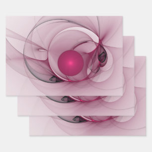 Swinging Fractal, Modern Abstract Berry Pink Art Wrapping Paper Sheets