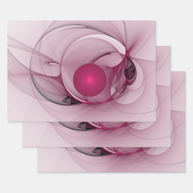 Swinging Fractal, Modern Abstract Berry Pink Art Wrapping Paper Sheets (Set)