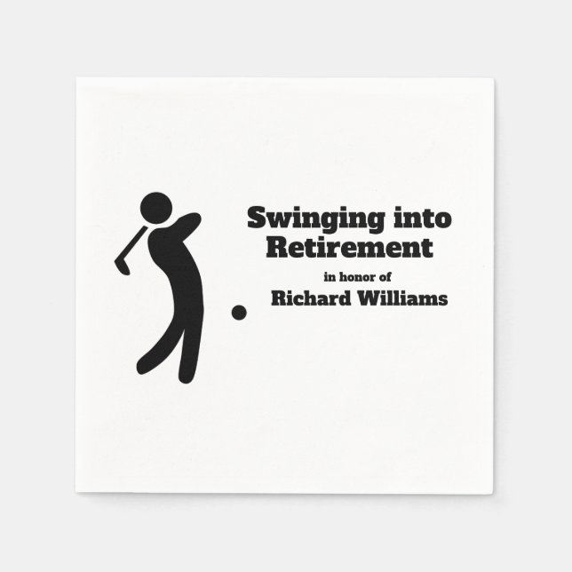 Swinging Golf Player Modern Retirement Party Napkins (Front)