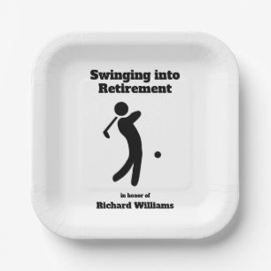 Swinging Golf Player Modern Retirement Party Paper Plates