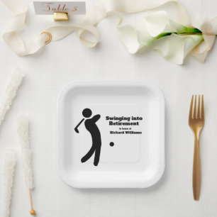 Swinging Golf Player Modern Retirement Party Paper Plates