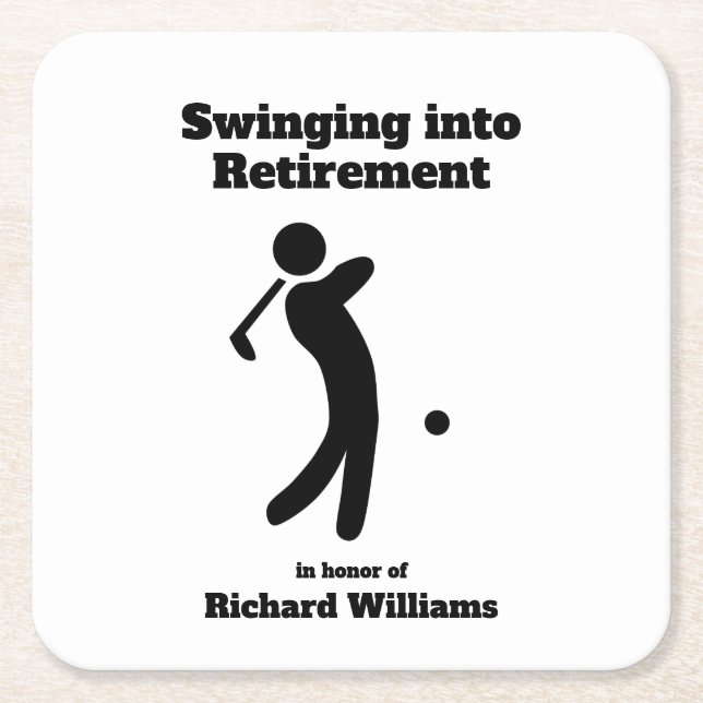 Swinging Golf Player Modern Retirement Party Square Paper Coaster (Front)
