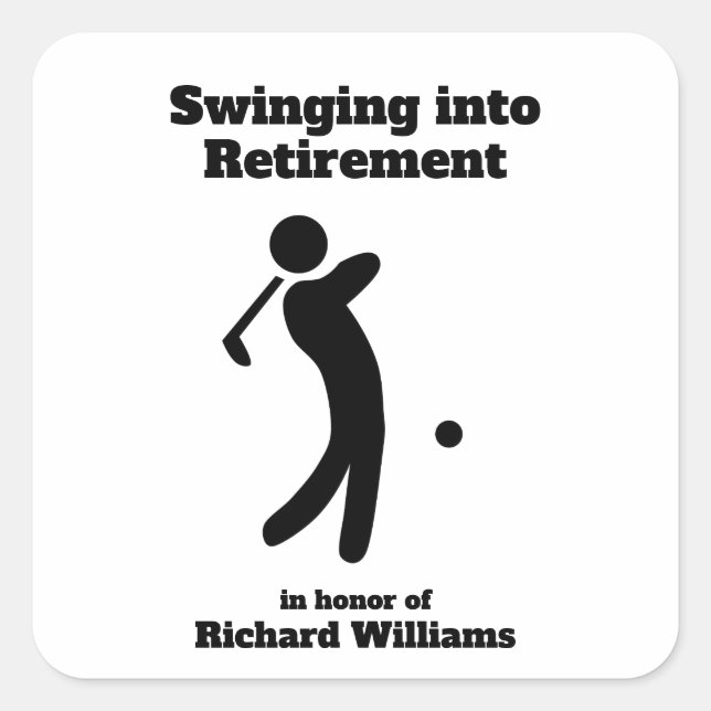 Swinging Golf Player Modern Retirement Party Square Sticker (Front)