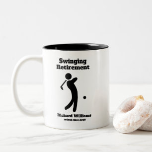 Swinging Golf Player Modern Retirement Party Two-Tone Coffee Mug