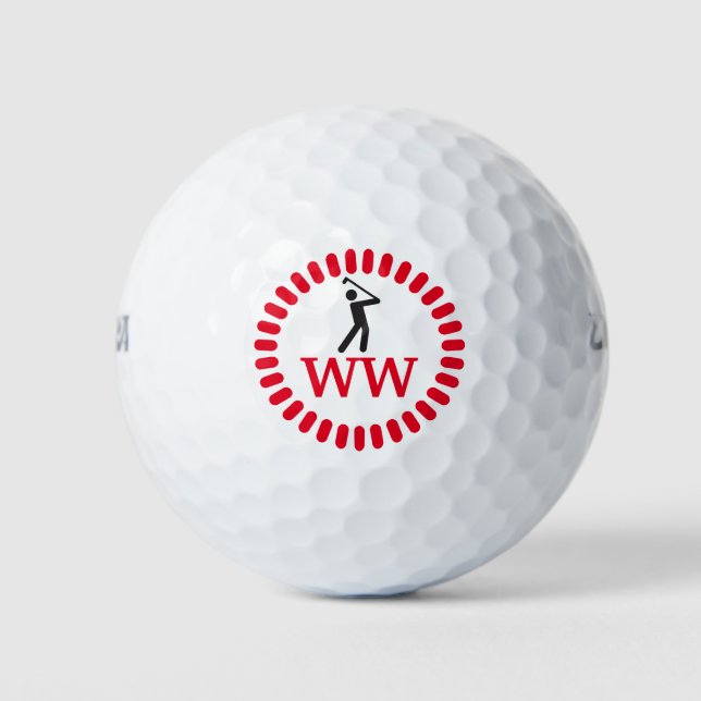 Swinging Golfer Red MONOGRAM Golf Balls (Front)