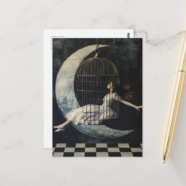 Swinging in a Bird Cage Postcard (Front/Back In Situ)