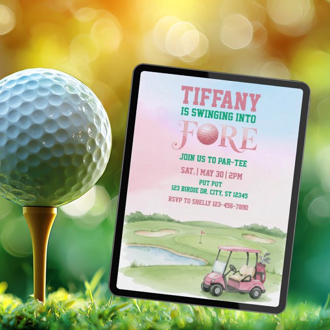 Swinging Into Fore, Pink Golf 4th Birthday Invitation (Creator Uploaded)
