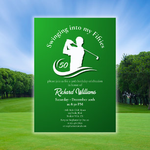Swinging into My Fifties Modern Golf Player Party Invitation
