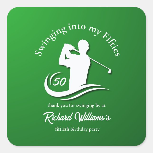 Swinging into My Fifties Modern Golf Player Party Square Sticker (Front)