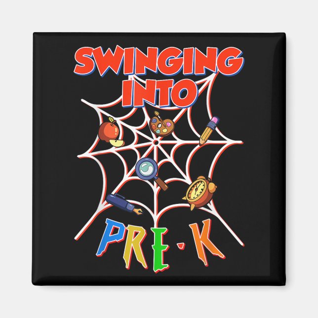 Swinging Into Pre-k Spider Back To School Boys Kid Magnet (Front)