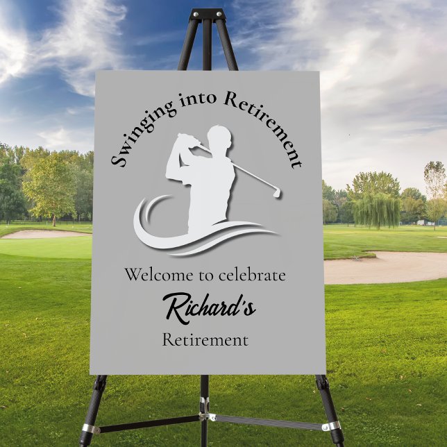Swinging into Retirement Modern Golf Player Party Foam Board (Creator Uploaded)