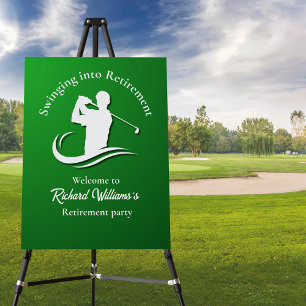 Swinging into Retirement Modern Golf Player Party Foam Board