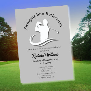 Swinging into Retirement Modern Golf Player Party Invitation
