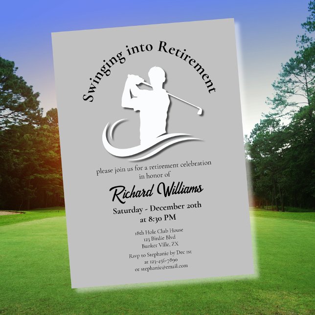 Swinging into Retirement Modern Golf Player Party Invitation (Creator Uploaded)