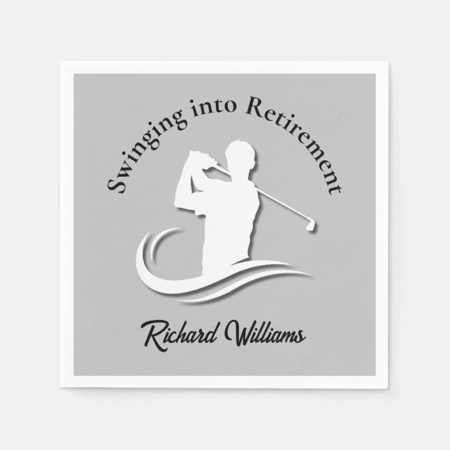 Swinging into Retirement Modern Golf Player Party Napkins (Front)