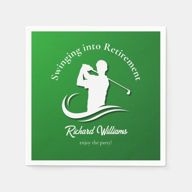 Swinging into Retirement Modern Golf Player Party Napkins (Front)