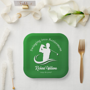 Swinging into Retirement Modern Golf Player Party Paper Plates