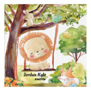 Swinging Lion, Fox, Bunny and Birds Blush Nature Acrylic Print