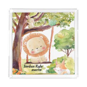 Swinging Lion, Fox, Bunny and Birds Blush Nature Acrylic Tray