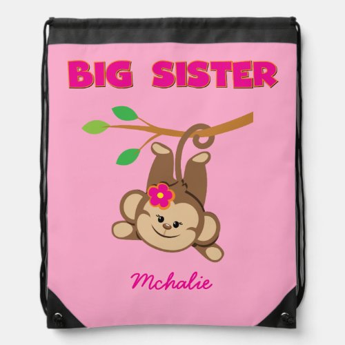 Swinging Monkey Big Sister Drawstring Bag