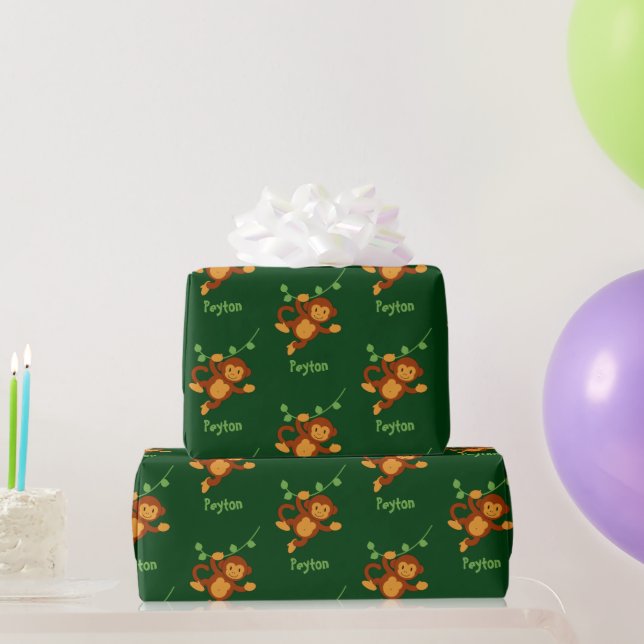 Swinging Monkey Jungle Add a Name Wrapping Paper (Party Gifts)