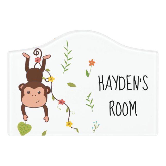 Swinging Monkey Jungle Theme Personalised Kids Door Sign (Small Crest Front)