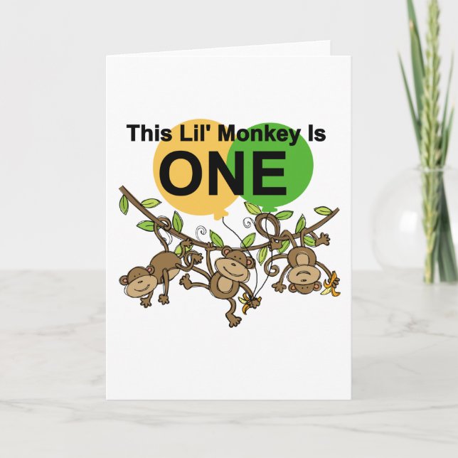 Swinging Monkeys 1st Birthday t shirts and Gifts Card (Front)