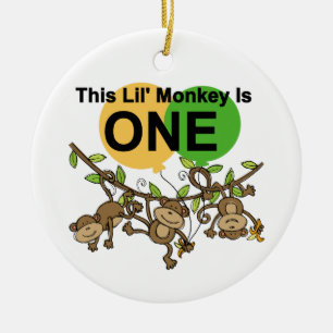 Swinging Monkeys 1st Birthday t shirts and Gifts Ceramic Ornament
