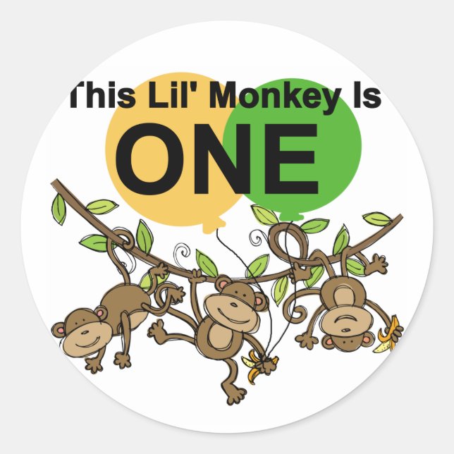 Swinging Monkeys 1st Birthday t shirts and Gifts Classic Round Sticker (Front)