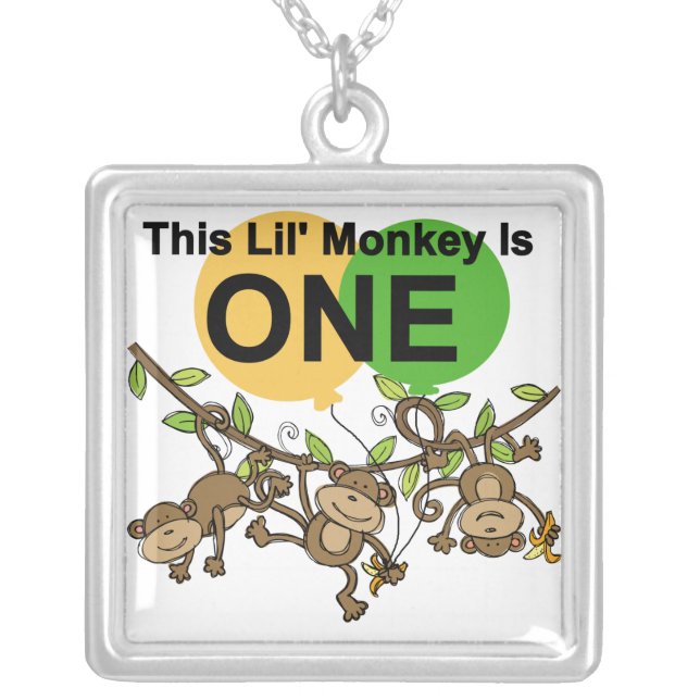 Swinging Monkeys 1st Birthday t shirts and Gifts Silver Plated Necklace (Front)