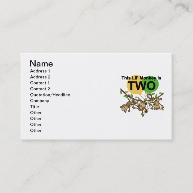 Swinging Monkeys 2nd Birthday T-shirts and Gifts Business Card (Front)