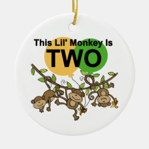 Swinging Monkeys 2nd Birthday T-shirts and Gifts Ceramic Ornament