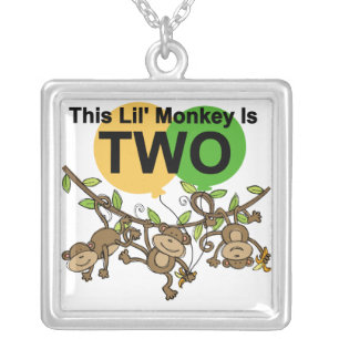 Swinging Monkeys 2nd Birthday T-shirts and Gifts Silver Plated Necklace