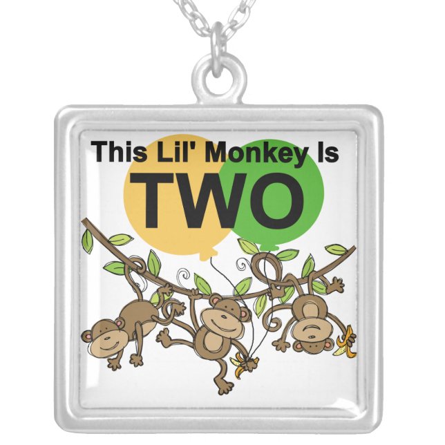 Swinging Monkeys 2nd Birthday T-shirts and Gifts Silver Plated Necklace (Front)