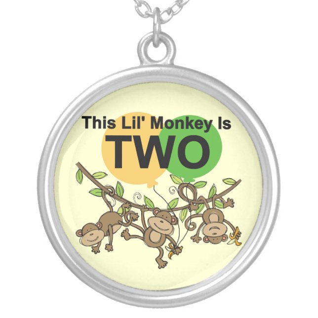 Swinging Monkeys 2nd Birthday T-shirts and Gifts Silver Plated Necklace (Front)