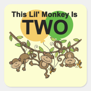Swinging Monkeys 2nd Birthday T-shirts and Gifts Square Sticker