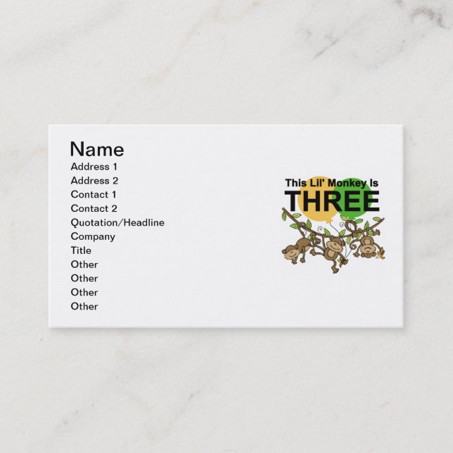 Swinging Monkeys 3rd Birthday tshirts and Gifts Business Card (Front)