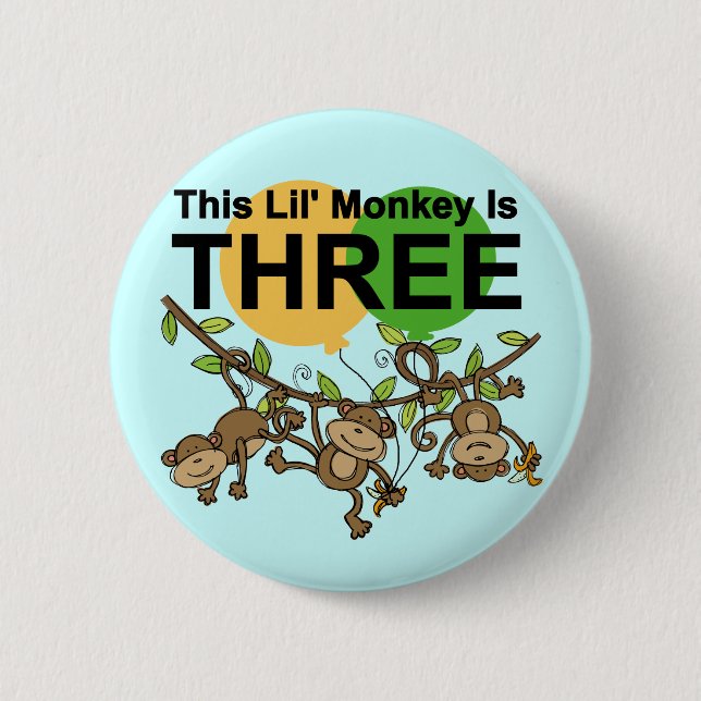 Swinging Monkeys 3rd Birthday tshirts and Gifts Pinback Button (Front)
