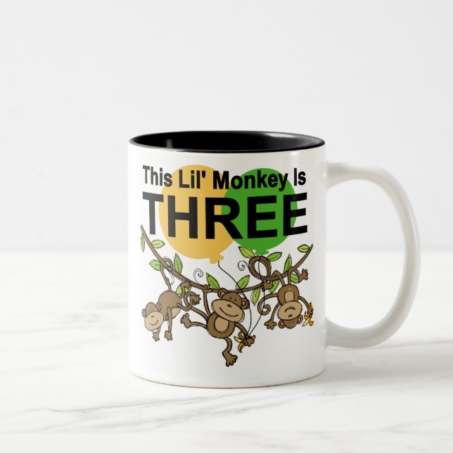 Swinging Monkeys 3rd Birthday tshirts and Gifts Two-Tone Coffee Mug (Right)