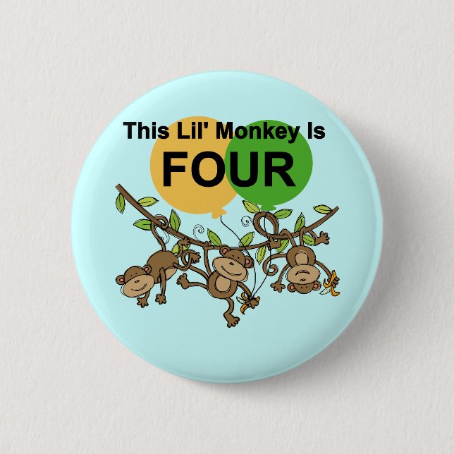 Swinging Monkeys 4th Birthday Tshirts and Gifts Button (Front)
